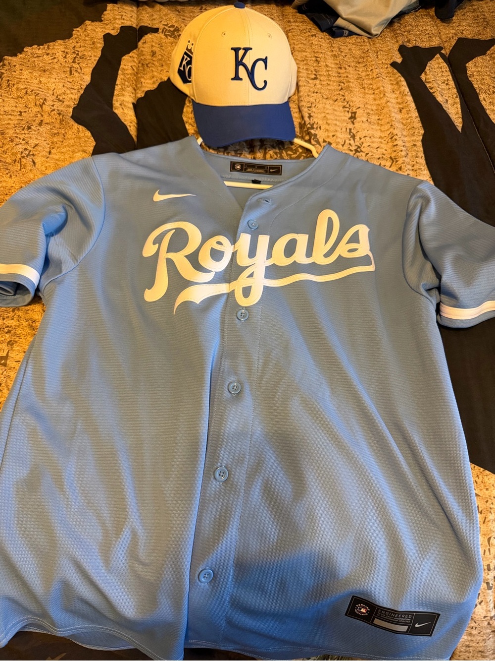 Kansas City Royals Powder Blue Jersey and snap back hat combo.